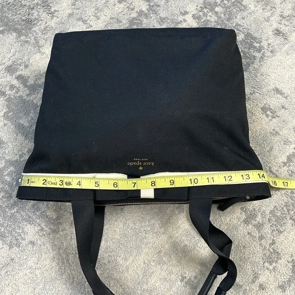 Kate Spade Barrow Street Tote Bag Bow Accent Zip Top Black White Classic